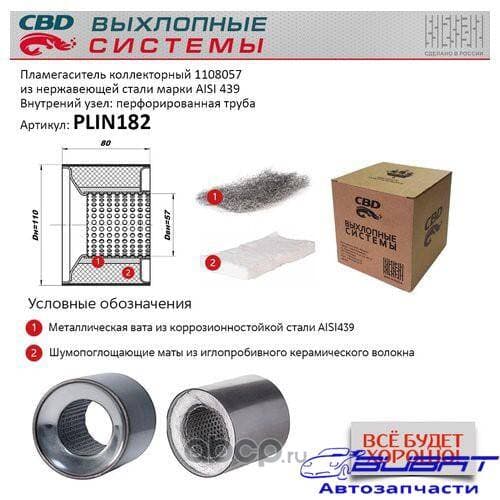 Пламегаситель универ. конусный d=57, L=80, d раб=110 СВД PLIN182, произ. CBD 1